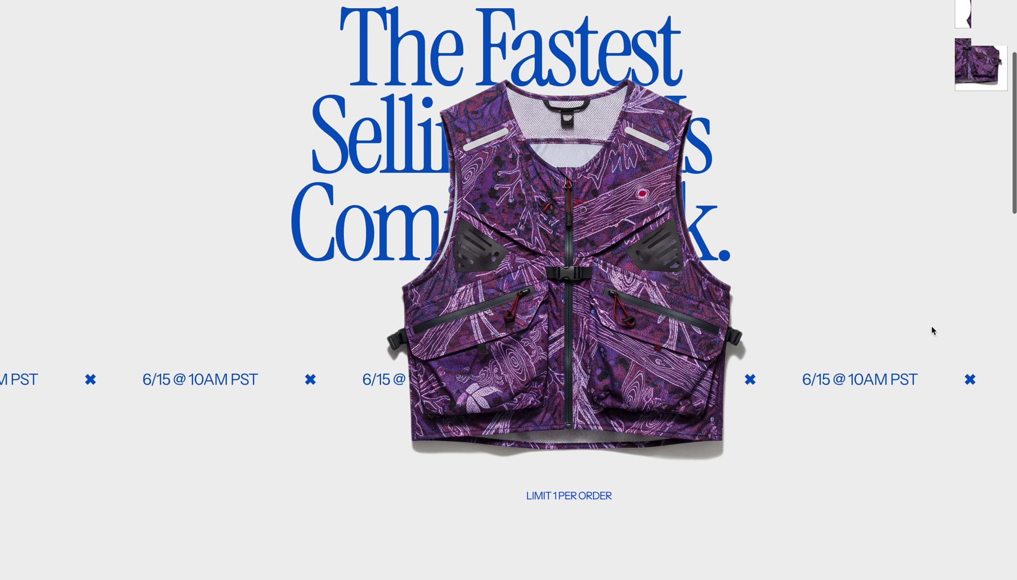 The product, with the drop date ticker